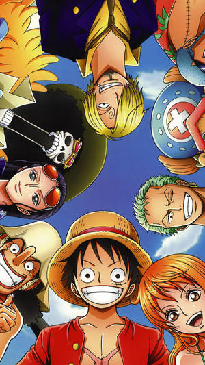 One Piece-telefon Stråhatpiraterne i en cirkel — One piece telefon Wallpapers