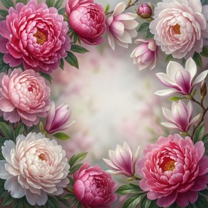 Hjørne blomsterkant med pæoner og magnolier i pink til hvid gradient, elegant. — Tecno Phantom V Flip2 Wallpapers