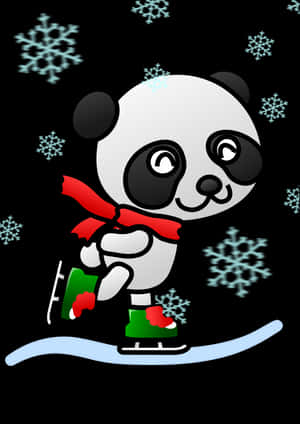 Panda på skøjter i vinterlandskab — Panda Wallpapers