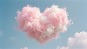 En sød pastelrosa og hvid sky formet som et hjerte på en blå himmel. — Pastel Wallpapers