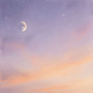 En pastel tusmørkehimmel med en halvmåne og stjerner. — Himmeludsigt Wallpapers
