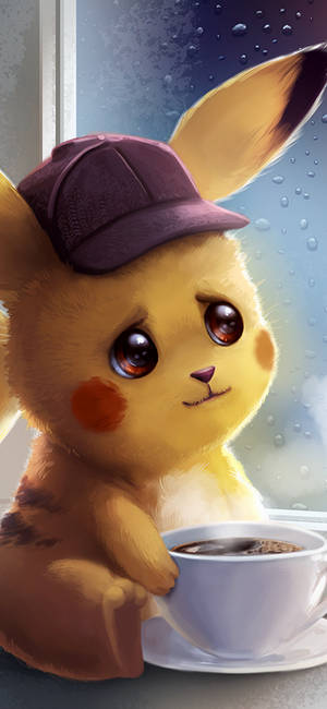 Pikachu med kop kaffe tapet — Pixel 11 Pro Wallpapers