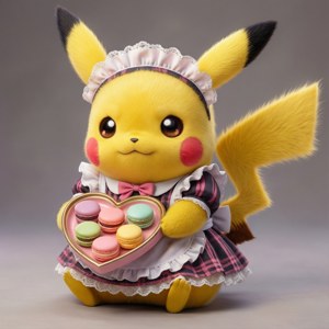 Pikachu i stuepigeoutfit serverer macarons, et sødt og kawaii tapet. — Galaxy Watch Wallpapers