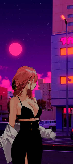 Pink Baddie Kvinde Med Sort Outfit — 1440x3200 Wallpapers