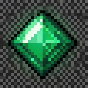 En 8-bit pixel art Minecraft-smaragdsten på en skakternet baggrund. — Pixel Watch 4 Wallpapers