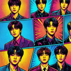 BTS i pop art tegneseriestil, dristige farver. — Pixel Watch 3 Wallpapers
