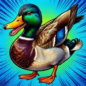 En levende pop art-stil illustration af en gråand. — Pixel Watch 5 Wallpapers