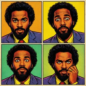 Meer Campbell i en popkunst-tegneseriestil med flere paneler — Pixel Watch 4 Wallpapers