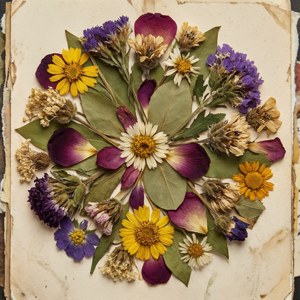 Collage af tørrede pressede blomster i cirkulært arrangement — Tecno Phantom V Flip Wallpapers