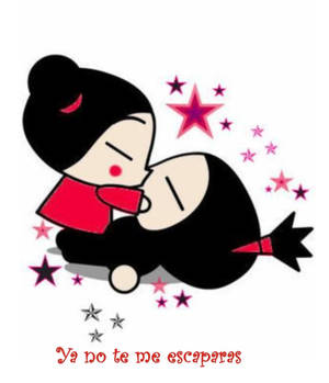 Pucca kysser Garu med et spansk citat wallpaper — Galaxy Z Fold Wallpapers
