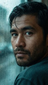 Nærbillede af Taku med regn på vinduet bagved — Havbølger Wallpapers