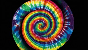 Hypnotisk regnbuespiral i tie-dye-stil.