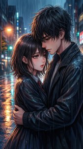 Anime-par, der favner hinanden i regnen — Anime par GIF Wallpapers