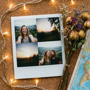 Polaroid collage af rejser med lyskæder og blomster. — Indie æstetik Wallpapers