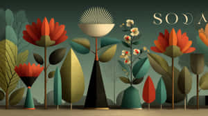 retro, vintage, illustration, midcentury, moderne, blomstret, plante, abstrakt, design, kunst, grafisk, stiliseret, plakat, botanisk, dekorativ — Retro æstetik Wallpapers