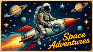Plakat i vintage-stil med astronaut på raket — Rummet Wallpapers