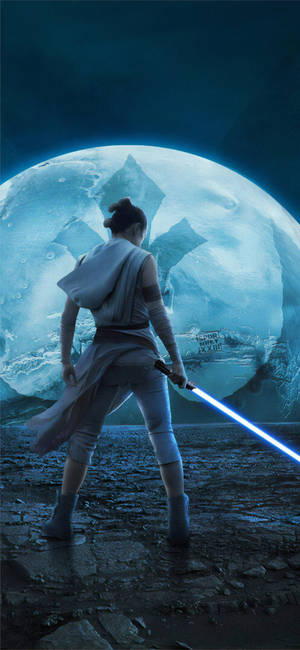 Bagfra skud af Rey med skyggen af Modstandsbevægelsen i Star Wars Rise of the Skywalker wallpaper. — iPhone 13 Pro Wallpapers