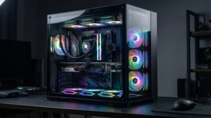 En minimalistisk high-end gaming-pc med lysende RGB-komponenter. — Spil GIF Wallpapers