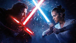 Rise of Skywalker Kylo Ren og Rey kamp tapet — Studio Display Wallpapers