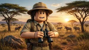 Tag på et safari-eventyr med en Roblox-avatar i savannen.