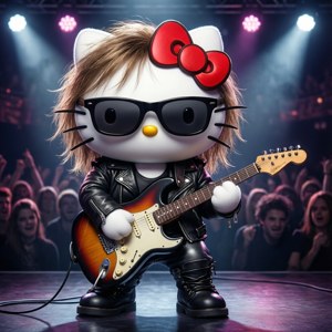 Hello Kitty rocker løs på scenen med sin guitar. — Hello kitty GIF Wallpapers