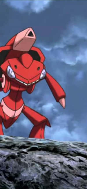 Rød Genesect Pokémon stående på sten — Huawei nova 16s Wallpapers