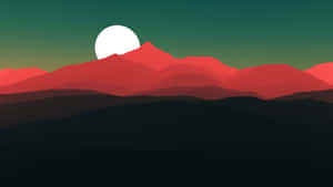 Rødt bjerg på grøn minimalistisk baggrund — Minimalistisk æstetik Wallpapers