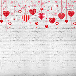 Rødt sødt Valentinsdagshjertebanner med murstensvæg — Sød valentinsdag Wallpapers