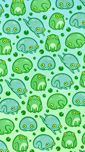 Rund kawaii frø i mønster tapet