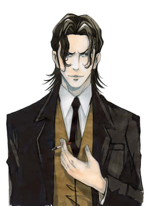 Sakuya Togane, den gådefulde karakter fra Psycho-Pass, i en alvorlig positur. — Kindle Wallpapers