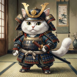En sød samurai-kat i traditionel japansk setting — Anime kat Wallpapers