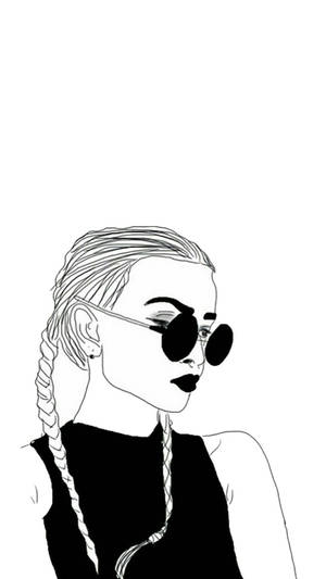 Sej Tegning af Pige med Fletninger Baggrund — Æstetisk pige Wallpapers