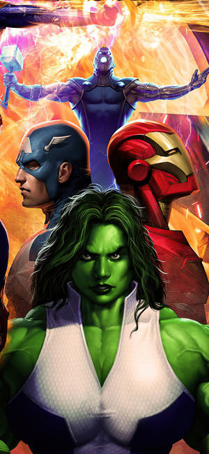 She Hulk med Marvel helte tapet — iPhone 14 Plus Wallpapers