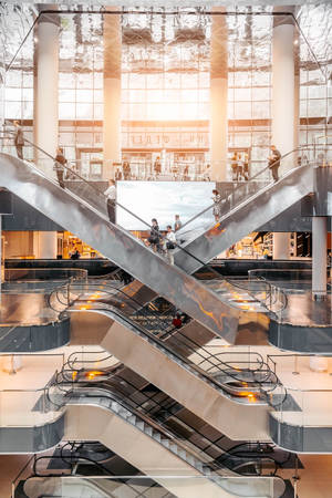 Shopping mall metal escalators wallpaper — 2:3 Wallpapers