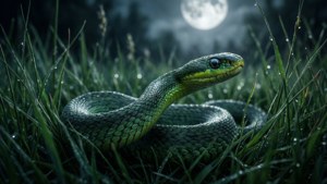 En slange bevæger sig gennem græsset under måneskin. — Slytherin æstetik Wallpapers