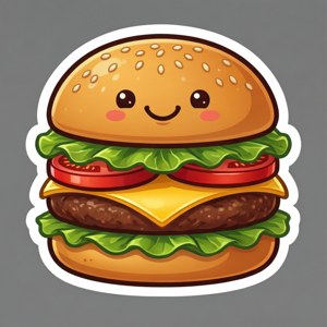 Sødt tegneserie-burger-klistermærke med smilende ansigt. — Pixel Watch 3 Wallpapers