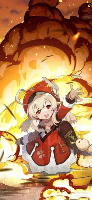 Smilende Klee Genshin Impact-telefon — Samsung S23 Ultra Wallpapers