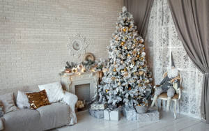 Smuk jule stue med hvid dekoration — Hyggelig julestemning Wallpapers
