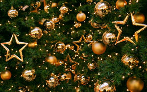 Smuk juletræsdekoration i guld — Juletræ Wallpapers