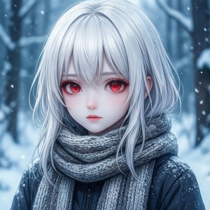Æterisk sød animepige i sneklædt skov med hvidt hår — Sødt anime profilbillede Wallpapers