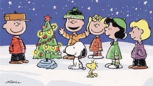 Snoopy julepyntet træ tapet