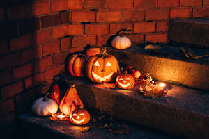 Sød æstetisk Halloween på trappen