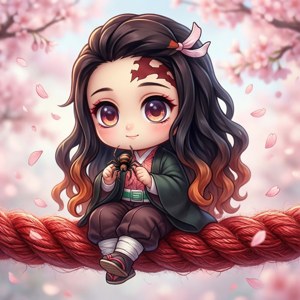 Sød chibi-version af Rui, der leger med en edderkop