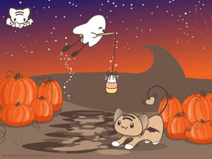 Sød Halloween-kat, der strækker sig