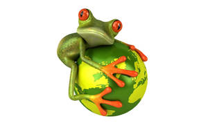 Kawaii-frø, der omfavner en grøn planet  tapet