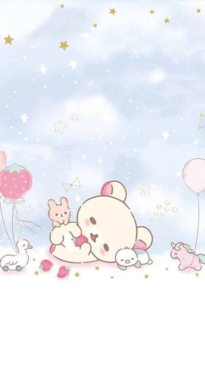 Sød Rilakkuma med lyserøde figurer — Sød anime Wallpapers