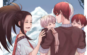 Sød Todoroki med Momo og børn wallpaper