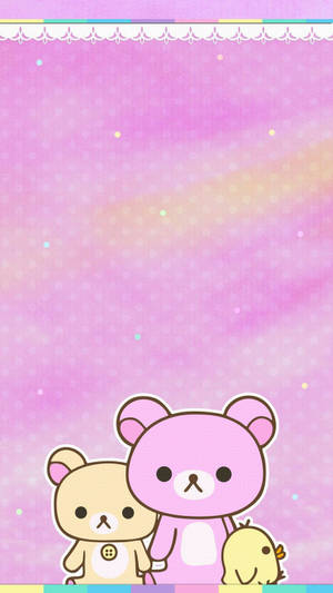 Søde lyserøde Rilakkuma-figurer på farverig lyserød baggrund — Kawaii pink Wallpapers