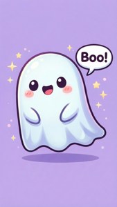 Sødt kawaii-spøgelse, der siger boo på en venlig måde. — iPhone Se Wallpapers