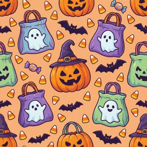 Sømløst mønster af godteposer med spøgelser og slikmajs — Pixel Watch 3 Wallpapers